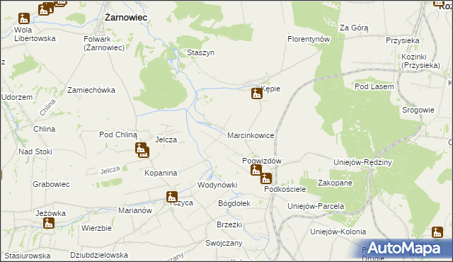 mapa Marcinkowice gmina Charsznica, Marcinkowice gmina Charsznica na mapie Targeo