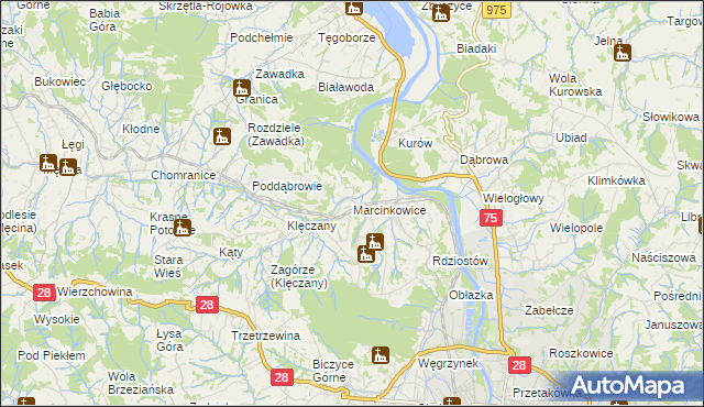 mapa Marcinkowice gmina Chełmiec, Marcinkowice gmina Chełmiec na mapie Targeo