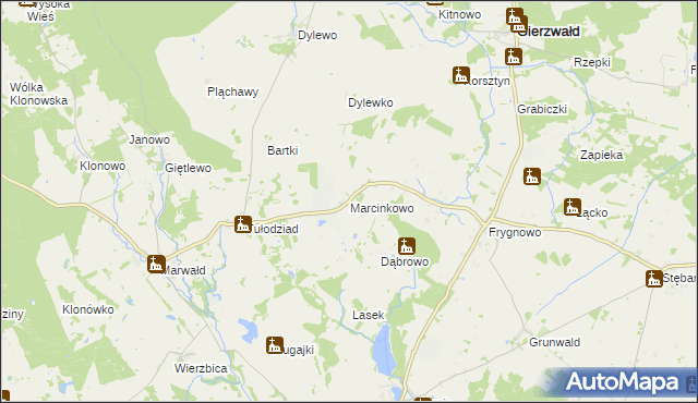 mapa Marcinkowo gmina Grunwald, Marcinkowo gmina Grunwald na mapie Targeo