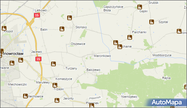 mapa Marcinkowo gmina Inowrocław, Marcinkowo gmina Inowrocław na mapie Targeo