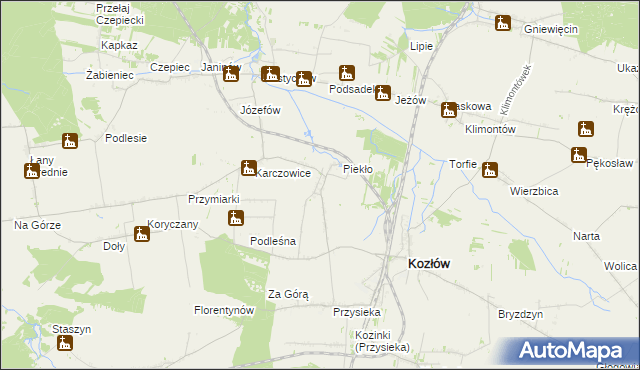 mapa Marcinowice gmina Kozłów, Marcinowice gmina Kozłów na mapie Targeo