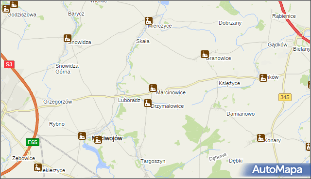 mapa Marcinowice gmina Mściwojów, Marcinowice gmina Mściwojów na mapie Targeo