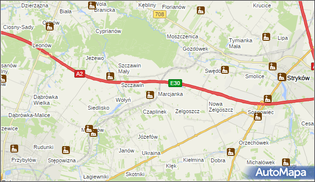 mapa Marcjanka gmina Zgierz, Marcjanka gmina Zgierz na mapie Targeo