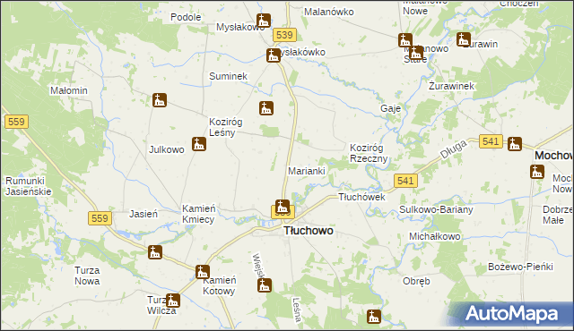 mapa Marianki gmina Tłuchowo, Marianki gmina Tłuchowo na mapie Targeo