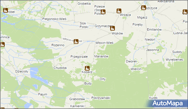 mapa Marianów gmina Błaszki, Marianów gmina Błaszki na mapie Targeo