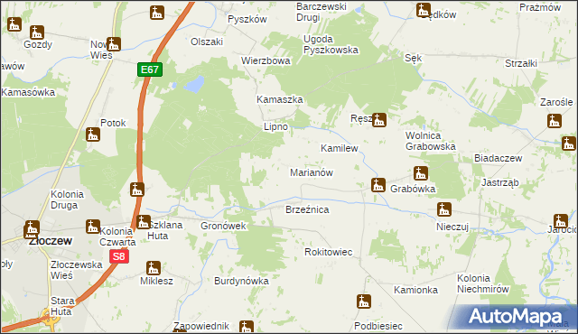 mapa Marianów gmina Burzenin, Marianów gmina Burzenin na mapie Targeo