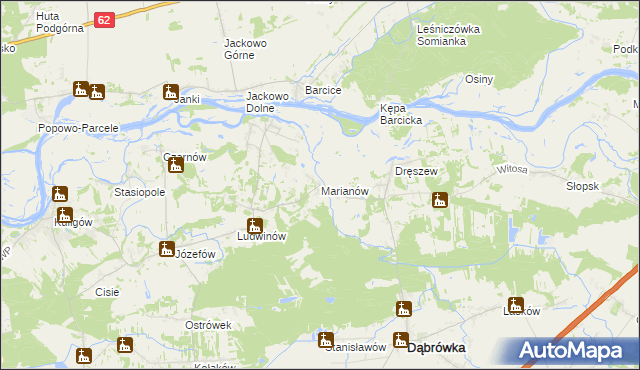 mapa Marianów gmina Dąbrówka, Marianów gmina Dąbrówka na mapie Targeo
