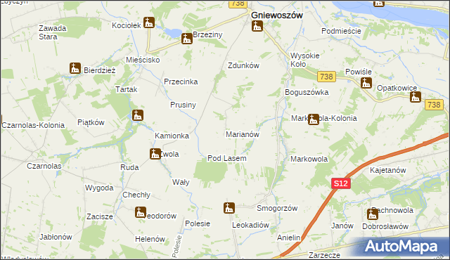 mapa Marianów gmina Gniewoszów, Marianów gmina Gniewoszów na mapie Targeo