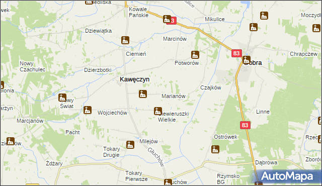 mapa Marianów gmina Kawęczyn, Marianów gmina Kawęczyn na mapie Targeo