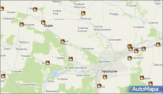 mapa Marianów gmina Sędziszów, Marianów gmina Sędziszów na mapie Targeo