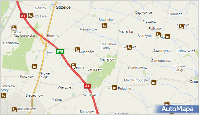 mapa Marianów gmina Strzelce, Marianów gmina Strzelce na mapie Targeo