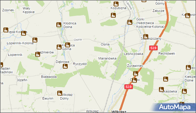 mapa Marianówka gmina Wilkołaz, Marianówka gmina Wilkołaz na mapie Targeo