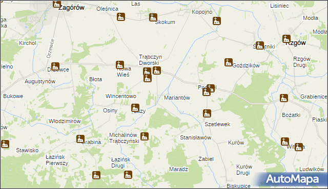 mapa Mariantów gmina Zagórów, Mariantów gmina Zagórów na mapie Targeo
