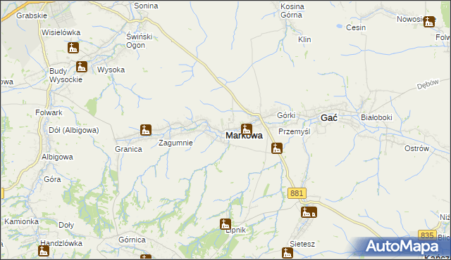 mapa Markowa, Markowa na mapie Targeo