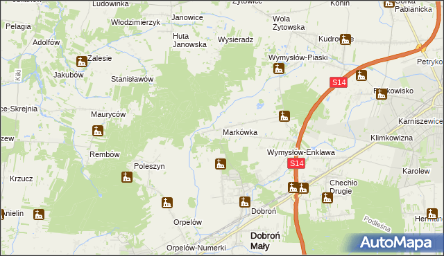 mapa Markówka gmina Dobroń, Markówka gmina Dobroń na mapie Targeo
