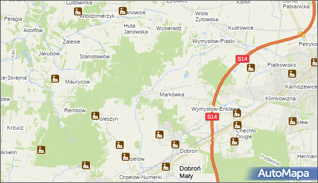 mapa Markówka gmina Dobroń, Markówka gmina Dobroń na mapie Targeo