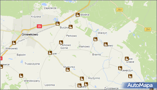 mapa Markowo gmina Gniewkowo, Markowo gmina Gniewkowo na mapie Targeo