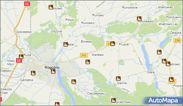 mapa Marlewo gmina Rogoźno, Marlewo gmina Rogoźno na mapie Targeo