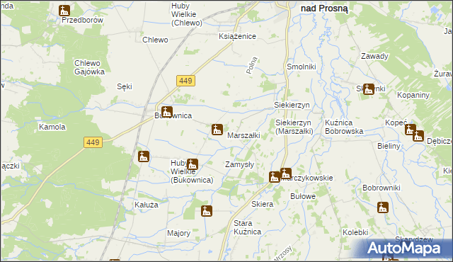 mapa Marszałki gmina Grabów nad Prosną, Marszałki gmina Grabów nad Prosną na mapie Targeo