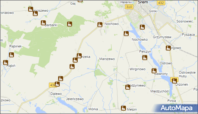 mapa Marszewo gmina Śrem, Marszewo gmina Śrem na mapie Targeo