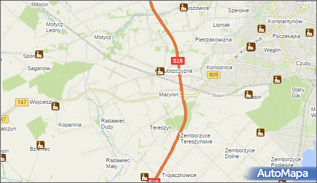 mapa Marynin gmina Konopnica, Marynin gmina Konopnica na mapie Targeo