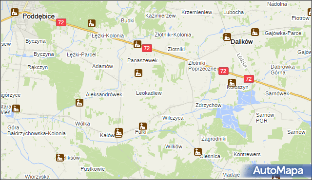 mapa Marynki gmina Poddębice, Marynki gmina Poddębice na mapie Targeo