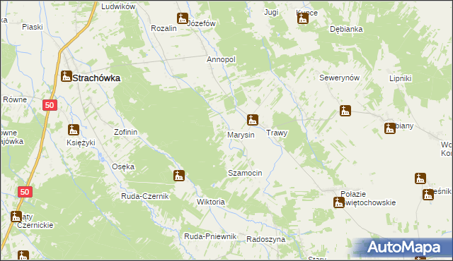 mapa Marysin gmina Strachówka, Marysin gmina Strachówka na mapie Targeo
