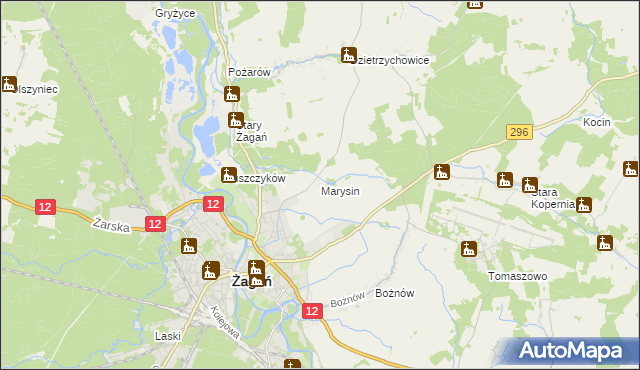 mapa Marysin gmina Żagań, Marysin gmina Żagań na mapie Targeo