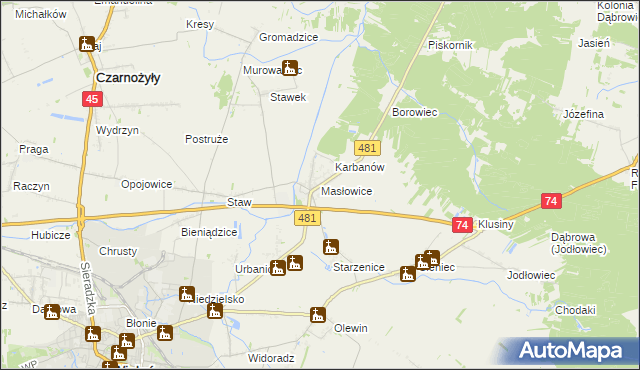 mapa Masłowice gmina Wieluń, Masłowice gmina Wieluń na mapie Targeo