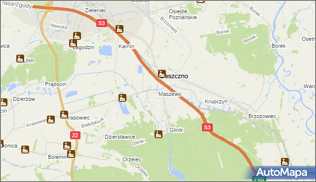 mapa Maszewo gmina Deszczno, Maszewo gmina Deszczno na mapie Targeo