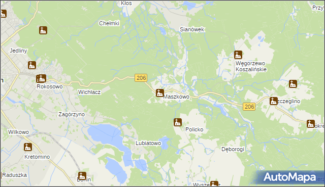 mapa Maszkowo gmina Sianów, Maszkowo gmina Sianów na mapie Targeo