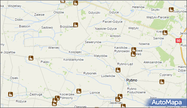 mapa Matyldów gmina Rybno, Matyldów gmina Rybno na mapie Targeo