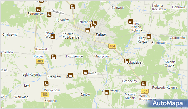 mapa Mauryców gmina Zelów, Mauryców gmina Zelów na mapie Targeo