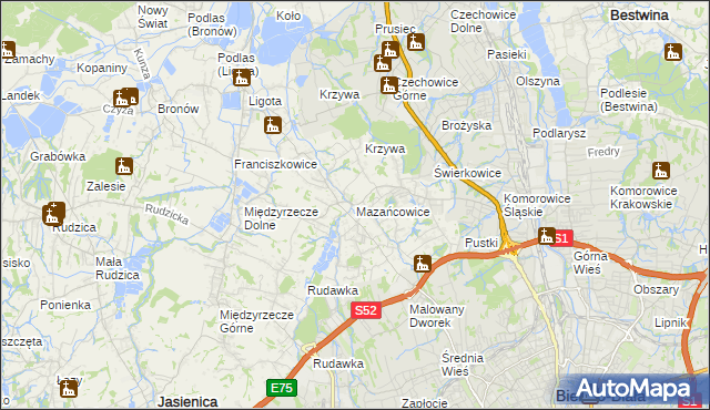 mapa Mazańcowice, Mazańcowice na mapie Targeo