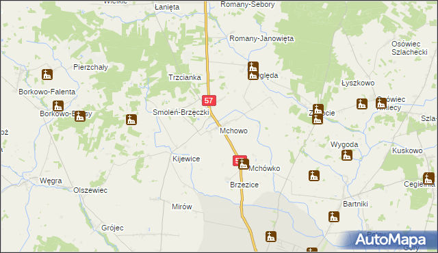 mapa Mchowo gmina Przasnysz, Mchowo gmina Przasnysz na mapie Targeo