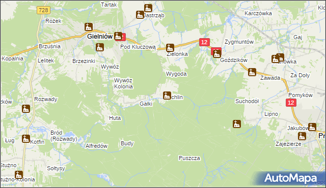 mapa Mechlin gmina Gielniów, Mechlin gmina Gielniów na mapie Targeo