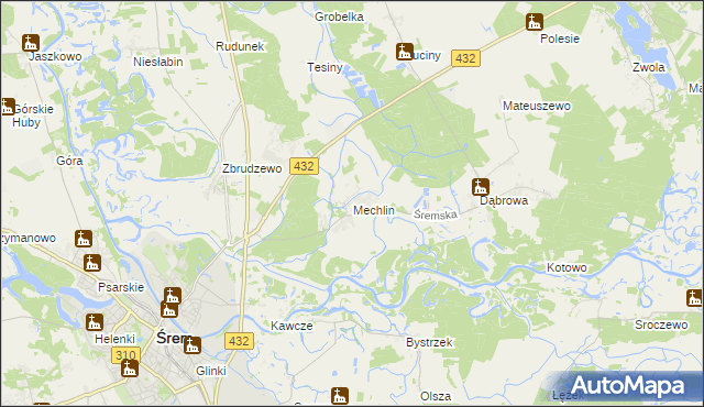 mapa Mechlin gmina Śrem, Mechlin gmina Śrem na mapie Targeo