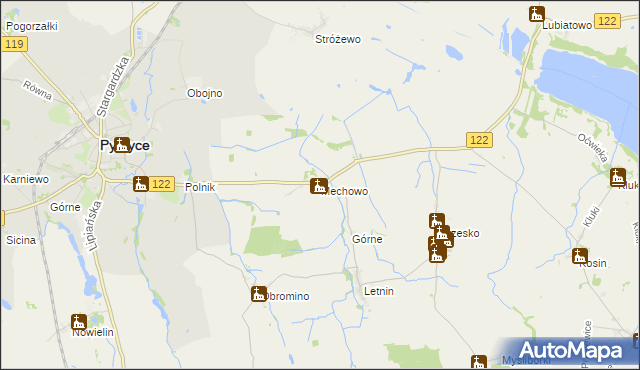 mapa Mechowo gmina Pyrzyce, Mechowo gmina Pyrzyce na mapie Targeo