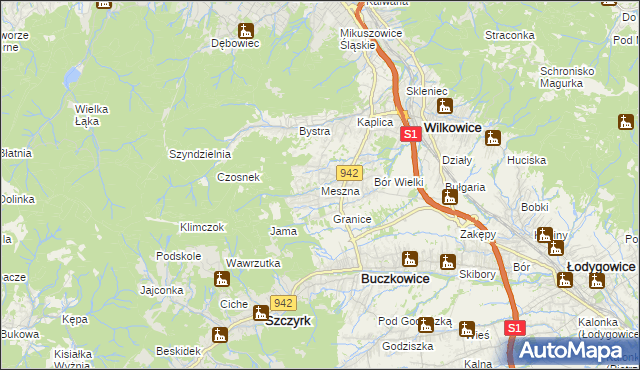 mapa Meszna gmina Wilkowice, Meszna gmina Wilkowice na mapie Targeo