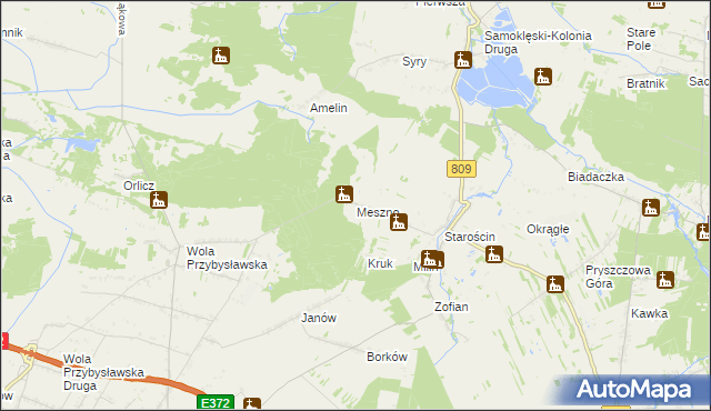 mapa Meszno gmina Garbów, Meszno gmina Garbów na mapie Targeo