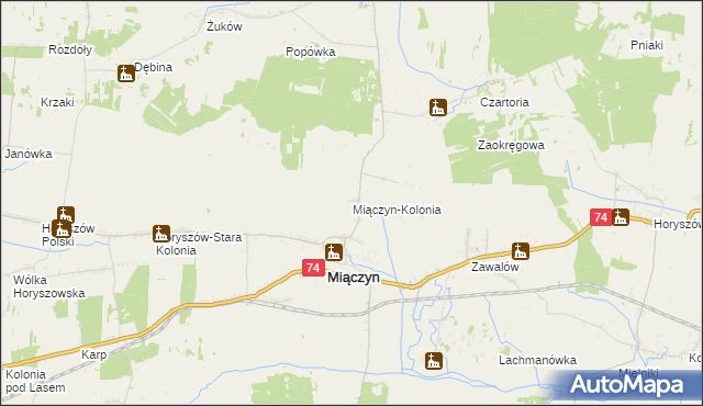 mapa Miączyn-Kolonia, Miączyn-Kolonia na mapie Targeo