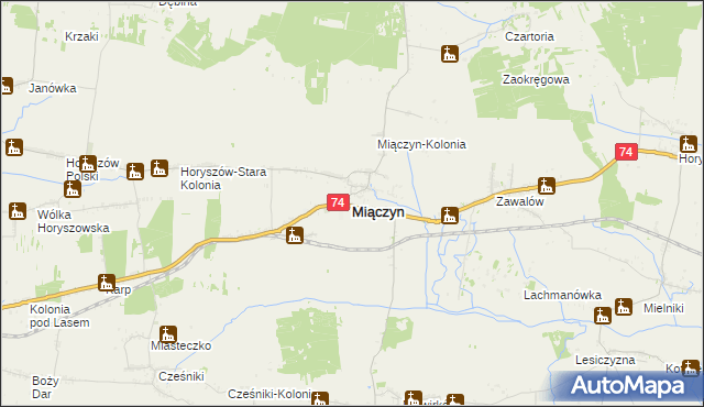 mapa Miączyn powiat zamojski, Miączyn powiat zamojski na mapie Targeo