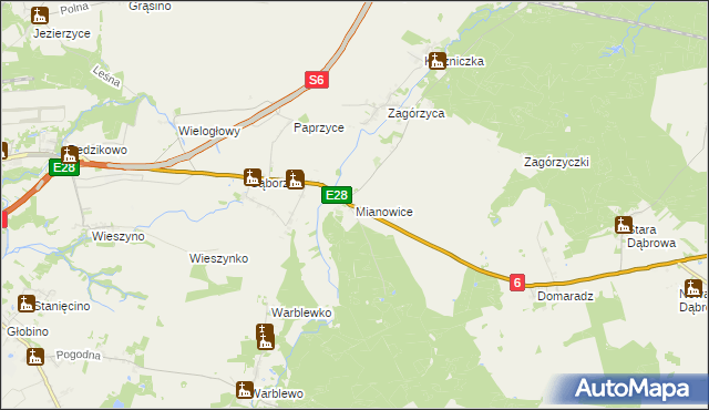 mapa Mianowice gmina Damnica, Mianowice gmina Damnica na mapie Targeo