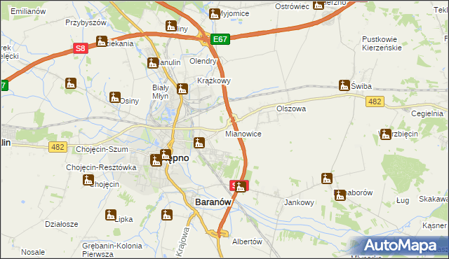 mapa Mianowice gmina Kępno, Mianowice gmina Kępno na mapie Targeo