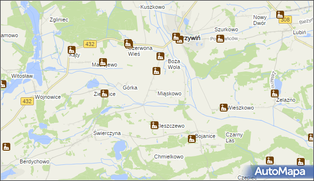 mapa Miąskowo gmina Osieczna, Miąskowo gmina Osieczna na mapie Targeo