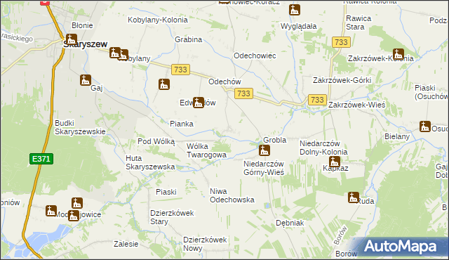 mapa Miasteczko gmina Skaryszew, Miasteczko gmina Skaryszew na mapie Targeo