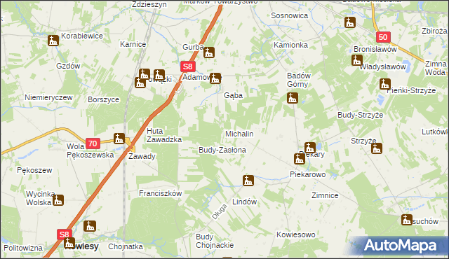 mapa Michalin gmina Mszczonów, Michalin gmina Mszczonów na mapie Targeo