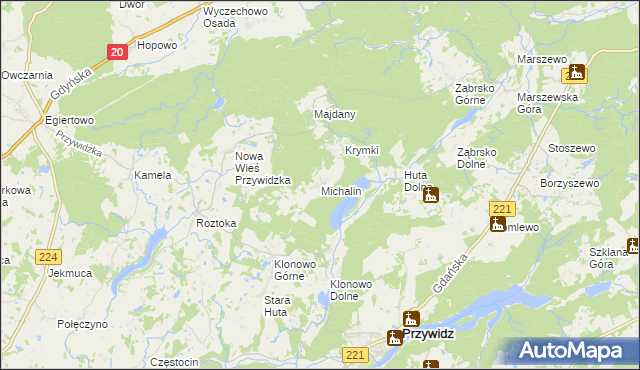 mapa Michalin gmina Przywidz, Michalin gmina Przywidz na mapie Targeo
