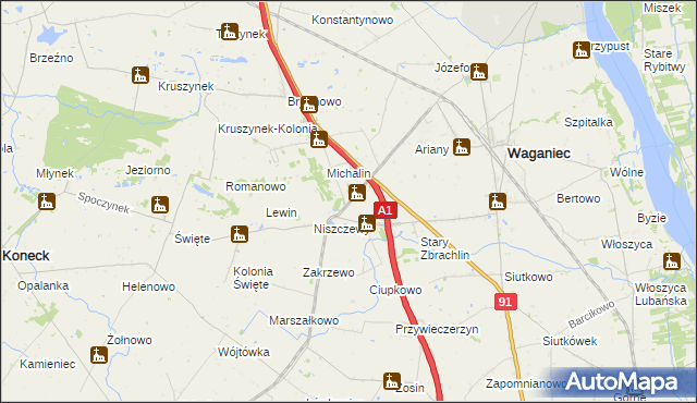 mapa Michalinek gmina Waganiec, Michalinek gmina Waganiec na mapie Targeo