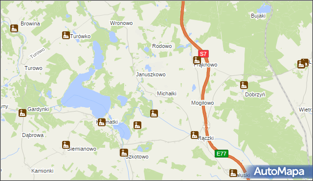 mapa Michałki gmina Kozłowo, Michałki gmina Kozłowo na mapie Targeo